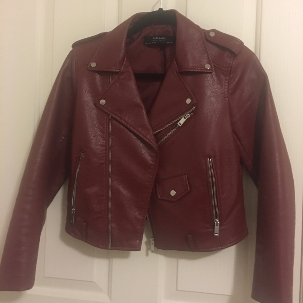 Zara Bordeaux Faux leather jacket small